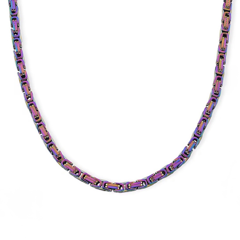 $99 Retail Byzantine Chain Necklace in ION Plated Rainbow Stainless Steel